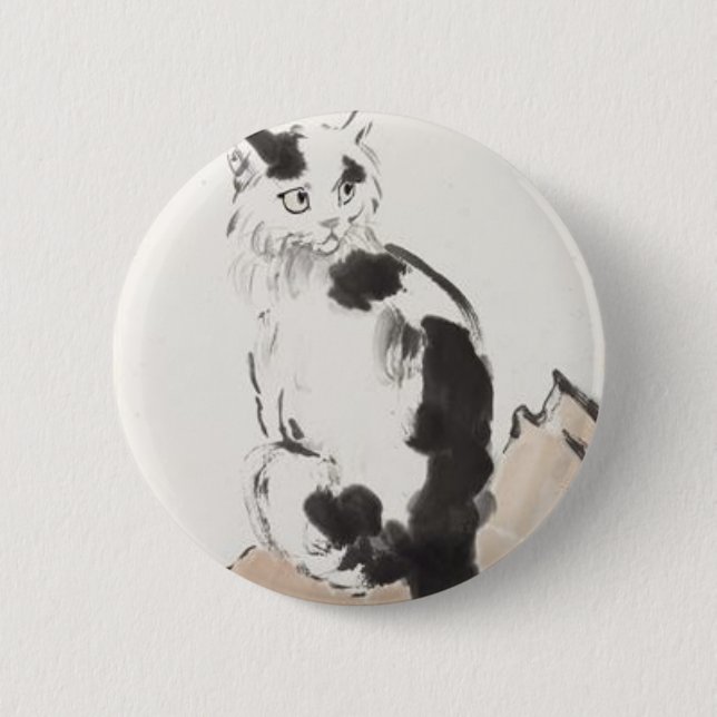 Badge Rond 5 Cm Chat (par Xu Beihong) (Devant)
