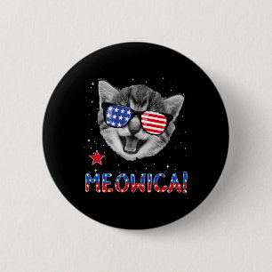 Badge Rond 5 Cm Chat Patriotique 4 Juillet Meowica Drapeau América