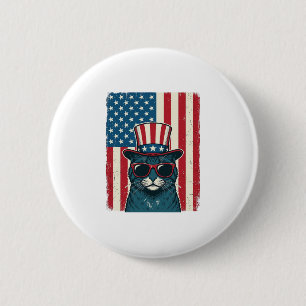 Badge Rond 5 Cm Chat Patriotique Drapeau Gravure Vintage Design de