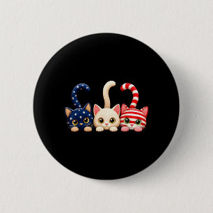 Badge Rond 5 Cm Chat patriotique du 4 juillet Drapeau américain Us