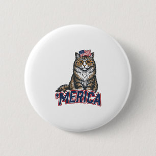 Badge Rond 5 Cm Chat Patriotique Merica Vintage Gravure de Chemise