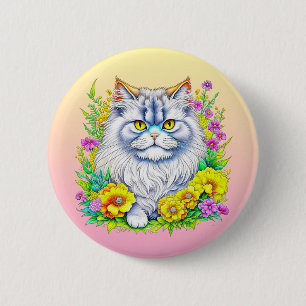 Badge Rond 5 Cm Chat persan en fleurs Personnalisé