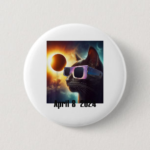 Badge Rond 5 Cm Chat Portant des lunettes solaires Eclipse Coloré