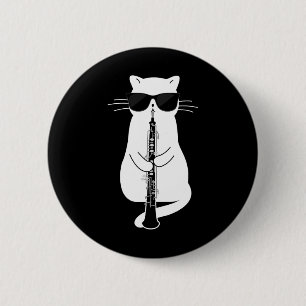 Badge Rond 5 Cm Chat Portant des Sungles Jouer à Oboe