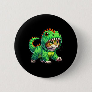 Badge Rond 5 Cm Chat portant un costume de dinosaure Halloween Cos