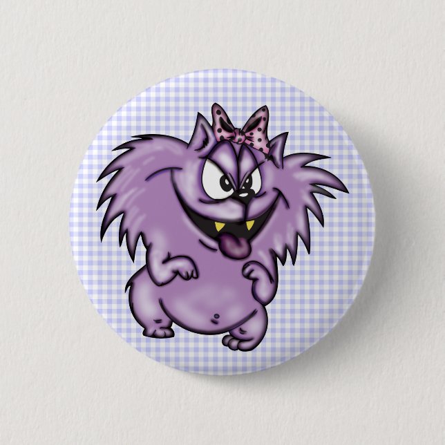 Badge Rond 5 Cm Chat pourpre sauvage de bande dessinée (Devant)