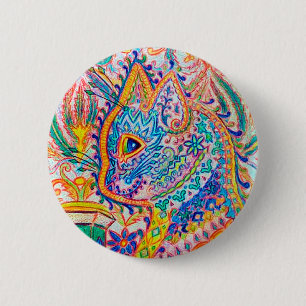 Badge Rond 5 Cm Chat psychédélique, Louis Wain