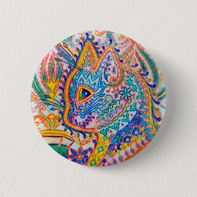 Badge Rond 5 Cm Chat psychédélique, Louis Wain (Devant)