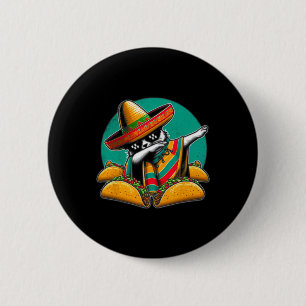 Badge Rond 5 Cm Chat qui fait dabbing Tacos Poncho Mexicain Chapea