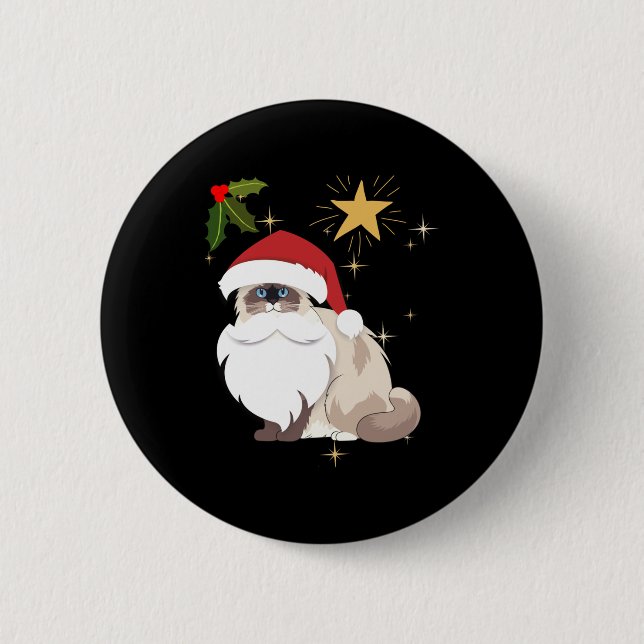 Badge Rond 5 Cm Chat Ragdoll de Noël (Devant)
