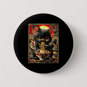 Badge Rond 5 Cm Chat Ramen Drôle Amoureux de Nouilles Anime Otaku