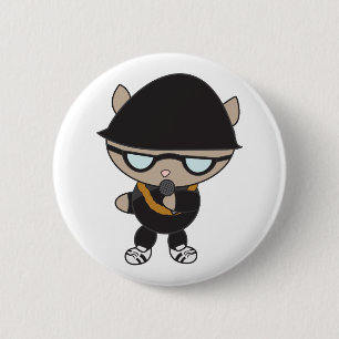 Badge Rond 5 Cm Chat Rapper dans le Casquette Bell