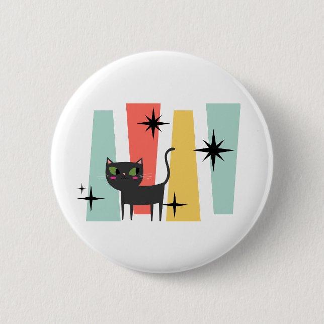 Badge Rond 5 Cm Chat Rétro du Milieu du Siècle  (Devant)
