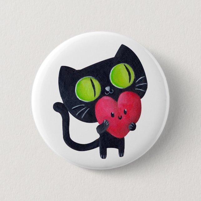 Badge Rond 5 Cm Chat romantique - texte fait sur commande - (Devant)