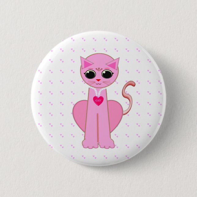 BADGE ROND 5 CM CHAT ROSE MIGNON (Devant)
