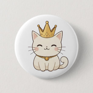 Badge Rond 5 Cm Chat royal avec couronne dorée Design Kawaii