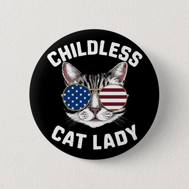 Badge Rond 5 Cm Chat sans enfant Lady Kamala Harris 2024 (Devant)