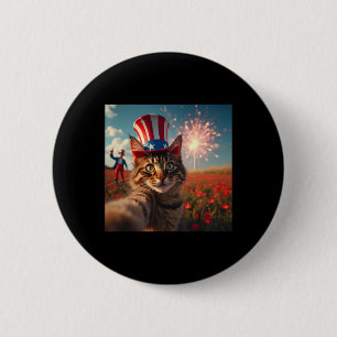 Badge Rond 5 Cm Chat Selfie 4 juillet Drapeau Américain Patriotiqu