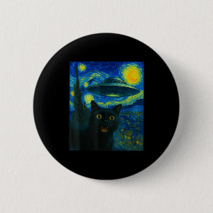 Badge Rond 5 Cm Chat selfie avec nuit d'Ufo extraterrestre Van Gog