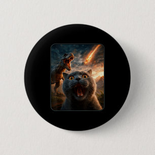 Badge Rond 5 Cm Chat selfie avec T-rex dinosaure drôle de chat T R