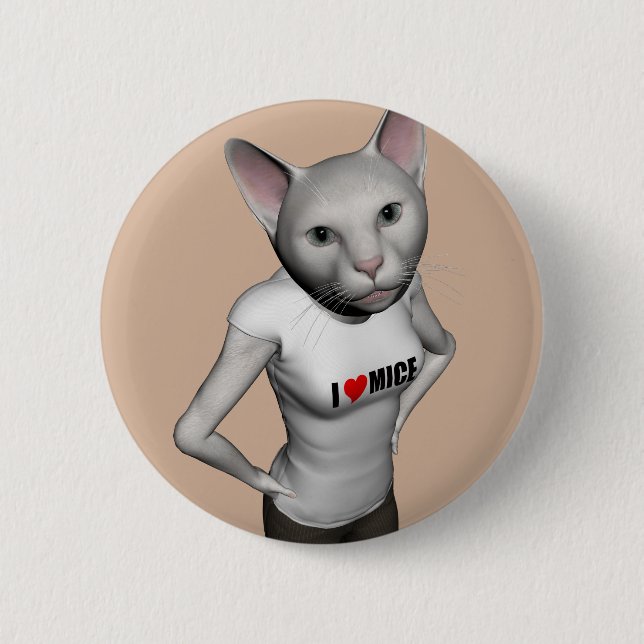 Badge Rond 5 Cm Chat Siamais Blanc Amoureux Mice (Devant)