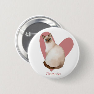 Badge Rond 5 Cm Chat Siamois Aquarelle Kitty Coeur rose