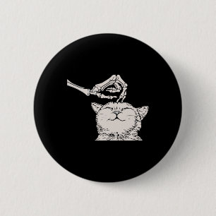 Badge Rond 5 Cm Chat Skeleton main Lazy Halloween Costume Cool os