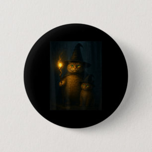 Badge Rond 5 Cm Chat sorcier drôle et bizarre pour Halloween Meme