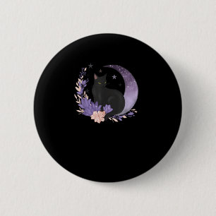 Badge Rond 5 Cm Chat Sorcière Fleurs de Lune Pastel Goth Goblincor
