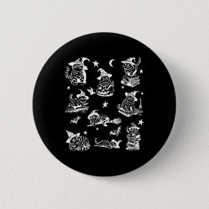 Badge Rond 5 Cm Chat Sorcière Halloween Chat Citrouille Salem Sorc