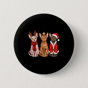 Badge Rond 5 Cm Chat Sphynx Noël Rétro Père Noël Renne