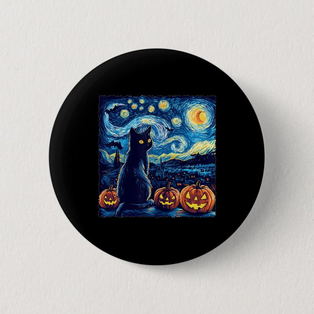 Badge Rond 5 Cm Chat Starry Nuit Van Gogh Chat Pour Amoureux des c (Devant)