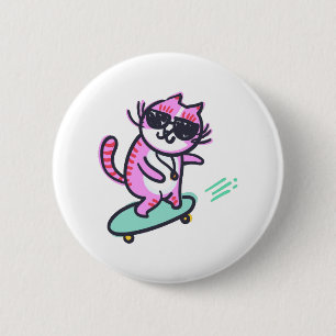 BADGE ROND 5 CM CHAT SUR UN SKATEBOARD