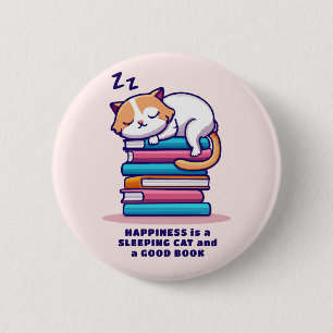 Badge Rond 5 Cm Chat sur une pile de livres Cute Personnalisé Litt