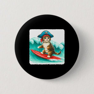 Badge Rond 5 Cm Chat surfeur avec chapeau de pirate sur planche de