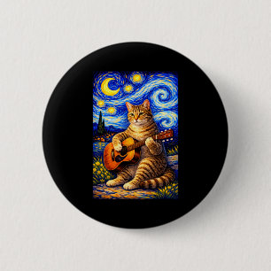 Badge Rond 5 Cm Chat tabby artistique jouant de la guitare fantais