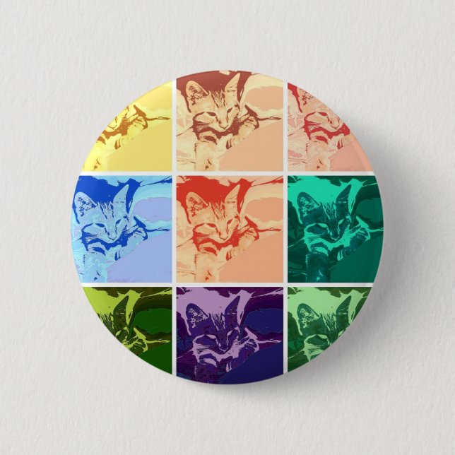 Badge Rond 5 Cm Chat Tabby Orange (Devant)