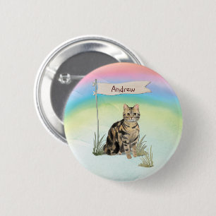 Badge Rond 5 Cm Chat tigré à nom personnalisé