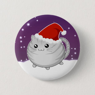 Badge Rond 5 Cm Chat tigré gris de minou de Noël de Kawaii