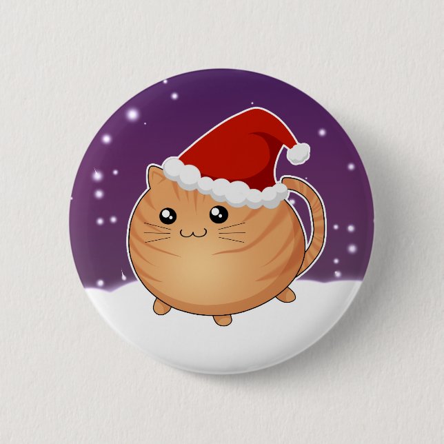 Badge Rond 5 Cm Chat tigré orange de minou de Noël de Kawaii (Devant)