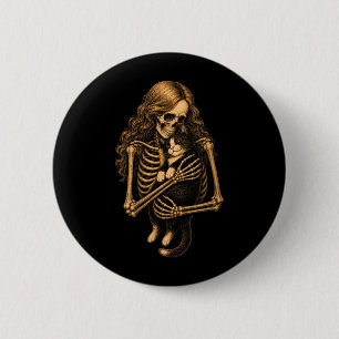 Badge Rond 5 Cm Chat Tuxedo Féminin Squelette Étreignant Vintage F