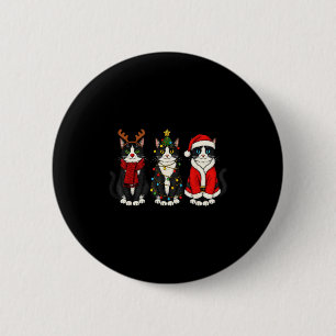 Badge Rond 5 Cm Chat Tuxedo Noël Rétro Père Noël Renne