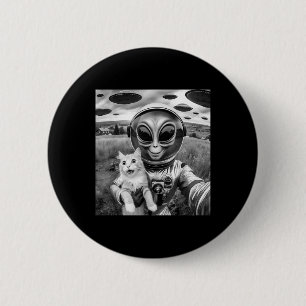 Badge Rond 5 Cm Chat Ufo Selfie Chat Alien Enlèvement Drôle Cadeau