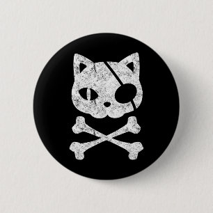 Badge Rond 5 Cm Chat vintage Pirate Kitten Halloween Croix du crân