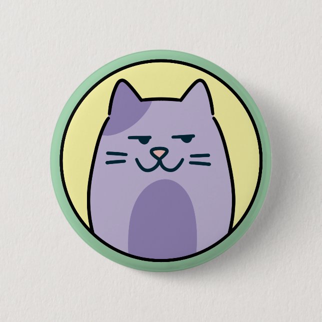 Badge Rond 5 Cm Chat Violet Drôle Avec un Regard de Travers (Devant)