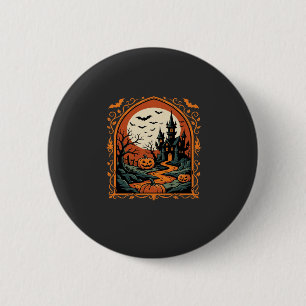 Badge Rond 5 Cm Château Hanté Halloween Citrouille Lune Vector Art
