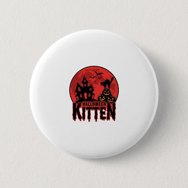 Badge Rond 5 Cm Chaton d'Halloween Maison Hantée Chat Graphique_1 (Devant)