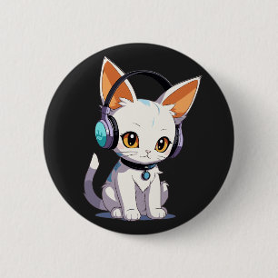 Badge Rond 5 Cm Chaton Mignon avec Casque de Mode