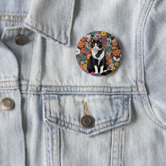 Badge Rond 5 Cm Chaton parmi les fleurs