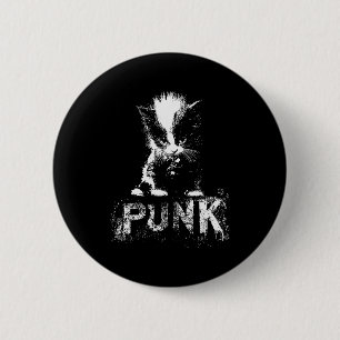 Badge Rond 5 Cm Chaton Punk Chat Avec Mohawk Nge Design Gothique